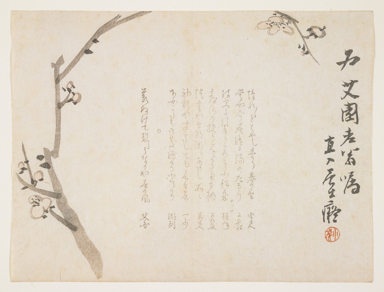 Luumunkukkia, n. 1848-53 (värillinen puupainatus) tekijältä Tanomura Chokuny