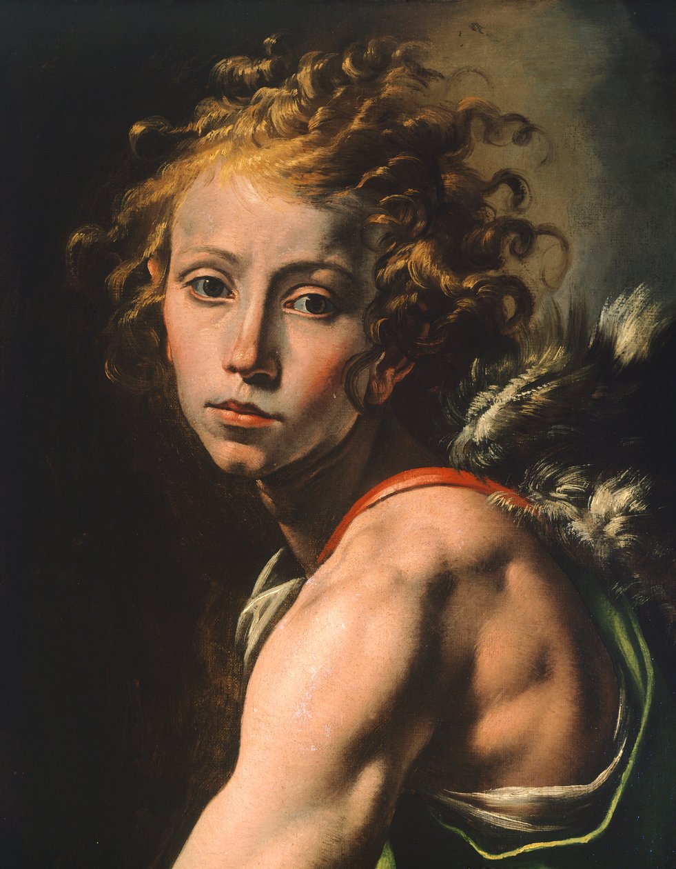Daavidin hahmo, yksityiskohta Daavidista Goljatin pään kanssa, kirjoittanut Tanzio da Varallo (1575-1635) tekijältä Tanzio da Varallo