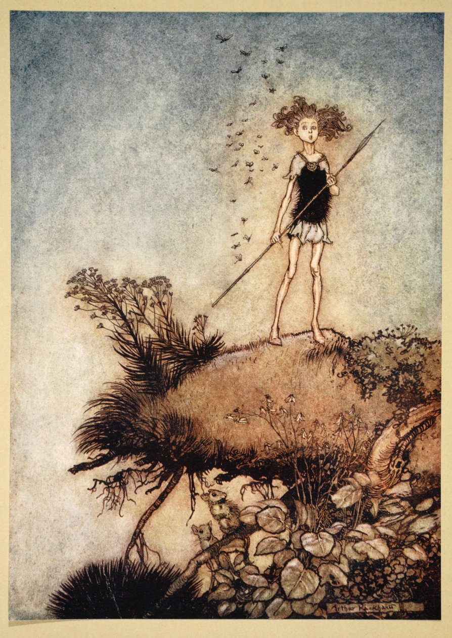 Yksi syrjäinen seisomavartija, kuvitus William Shakespearen "Kesäyön unelmasta", 1908 tekijältä Tawaraya Sotatsu