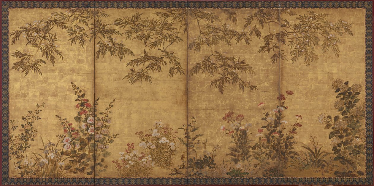 Mimosapuu, unikot ja muut kesäkukat, Edo-kausi, 1630-1670. tekijältä Tawaraya Sosetsu