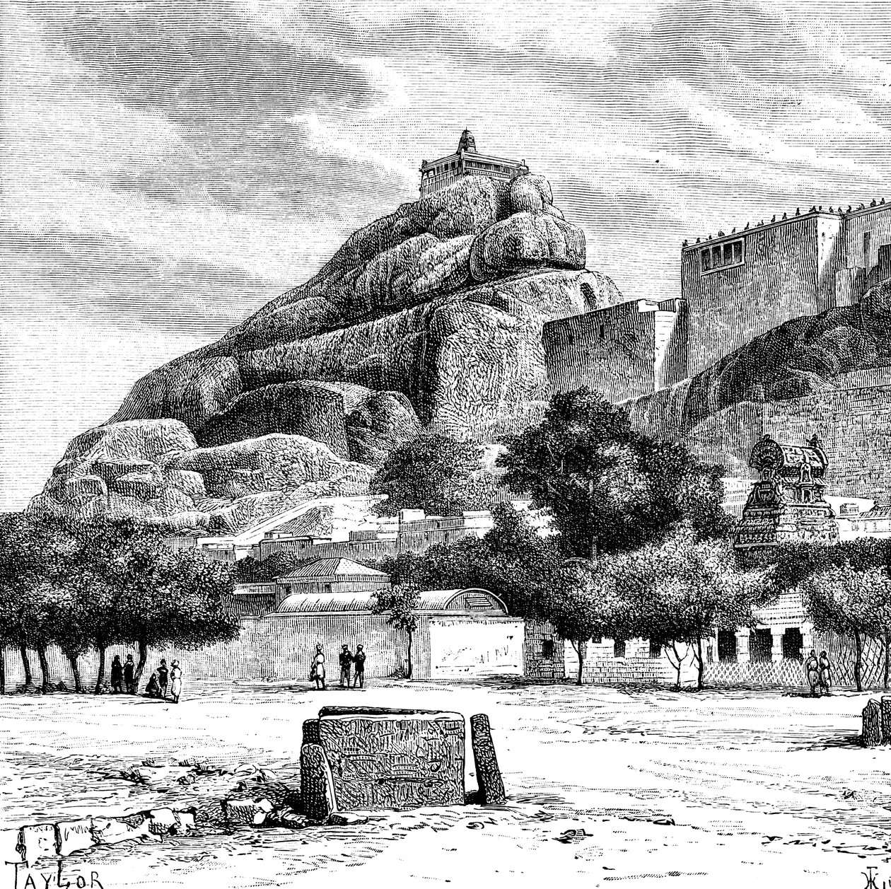 Tiruchirapallin kalliolinnoitustemppeli, Intia, 1895. tekijältä Taylor