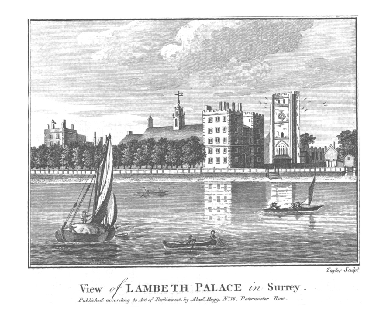 Näkymä Lambeth Palacesta Surreyssa, 1700-luvun lopulla tekijältä Taylor