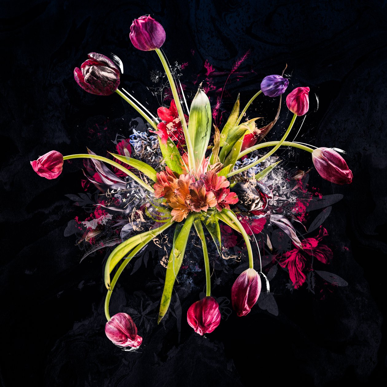 Bouquet XVIII, 2017 (sekoitettu media kankaalle) tekijältä Teis Albers