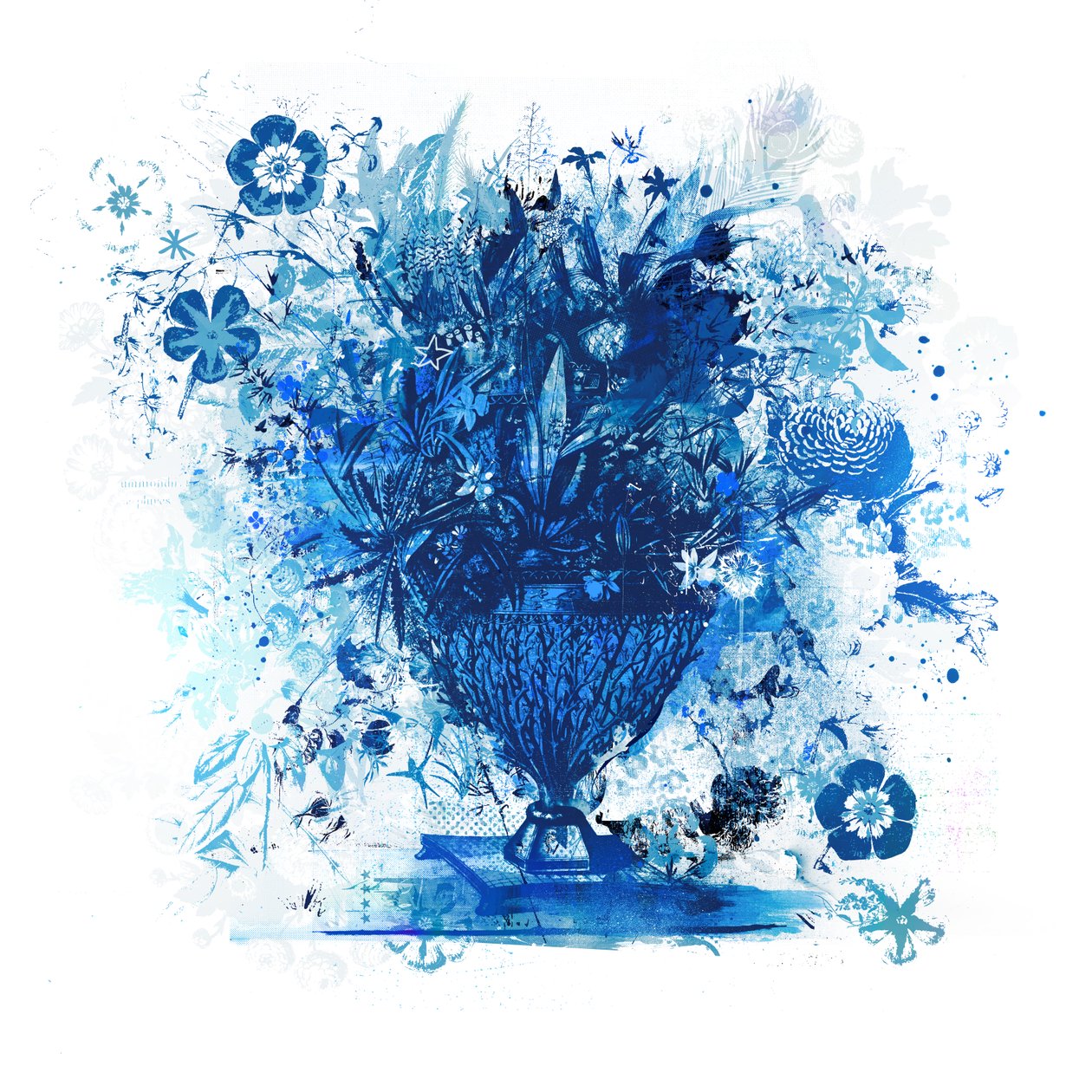 Bouquet in Blue, 2018 (sekoitettu media kankaalle) tekijältä Teis Albers