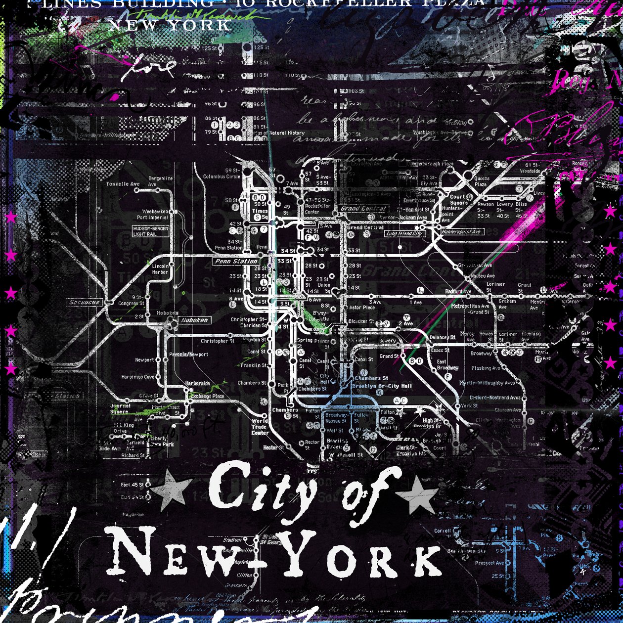 New Yorkin kaupunki, 2014 (sekoitettu media kankaalle) tekijältä Teis Albers