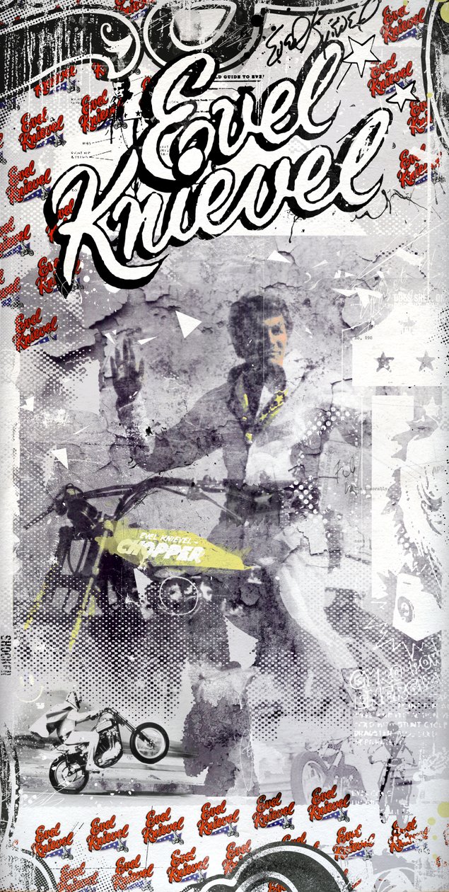 Evel Knievel, 2015 (kollaasi kankaalle) tekijältä Teis Albers