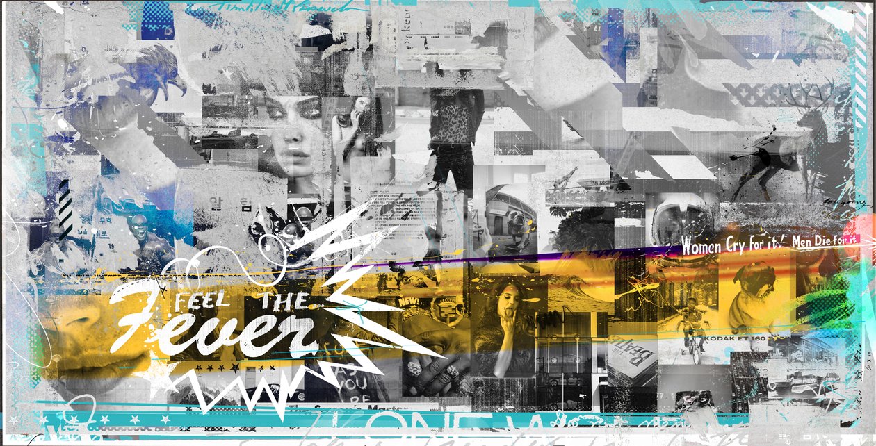 Feel the Fever, 2018 (kollaasi kankaalle) tekijältä Teis Albers