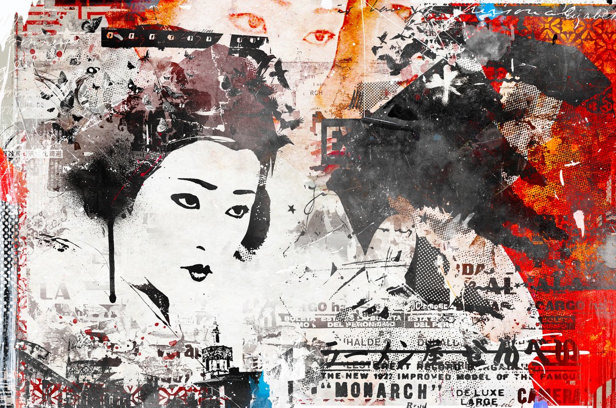 Modern Geisha, 2014 (sekoitettu media kankaalle) tekijältä Teis Albers