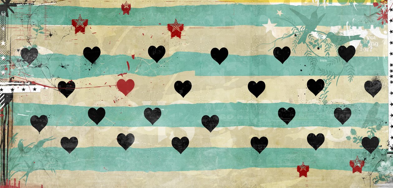 Rows of Hearts, 2016 (kollaasi kankaalle) tekijältä Teis Albers