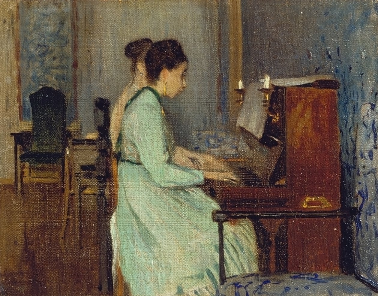 Pianotunti, noin 1868 (öljy kankaalle) tekijältä Telemaco Signorini