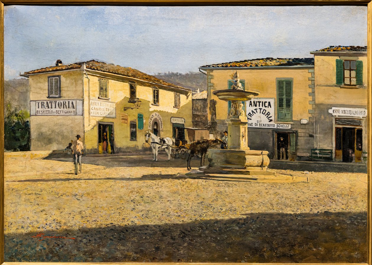 Square Settignanossa, n. 1861 (öljy kankaalle) tekijältä Telemaco Signorini