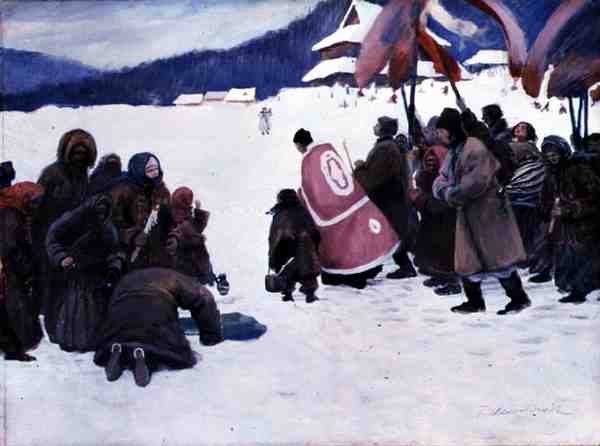 The Blessing of the Water (akvarelli ja guassi aluksella) tekijältä Teodor Axentowicz