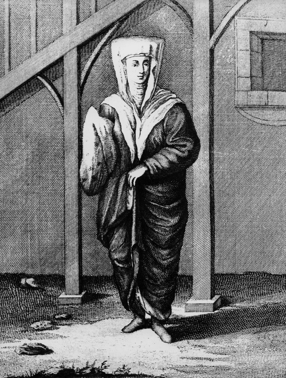 Juutalainen nainen, kokoelmasta 126 vedosta, jotka edustavat Venetsian eri kansallisuuksia edustavia hahmoja ja mekkoja, 1783 (käsinvärinen kaiverrus) tekijältä Teodoro Viero