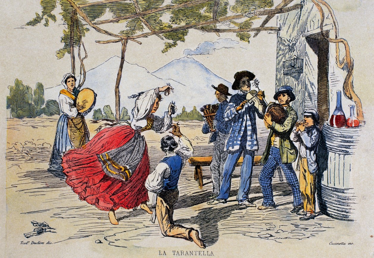 Napolilainen tarantella, kaiverrus Teodoro Ducleren (1814-1869), Italiasta tekijältä Teodoro Duclere