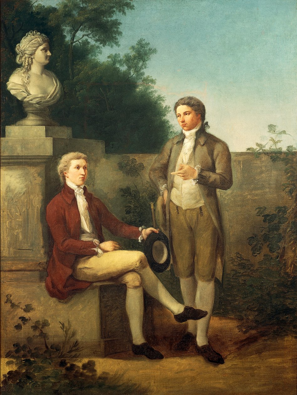 Muotokuva kahdesta nuoresta miehestä puutarhassa, Teodoro Matteini (1754-1831), öljy kankaalle tekijältä Teodoro Matteini