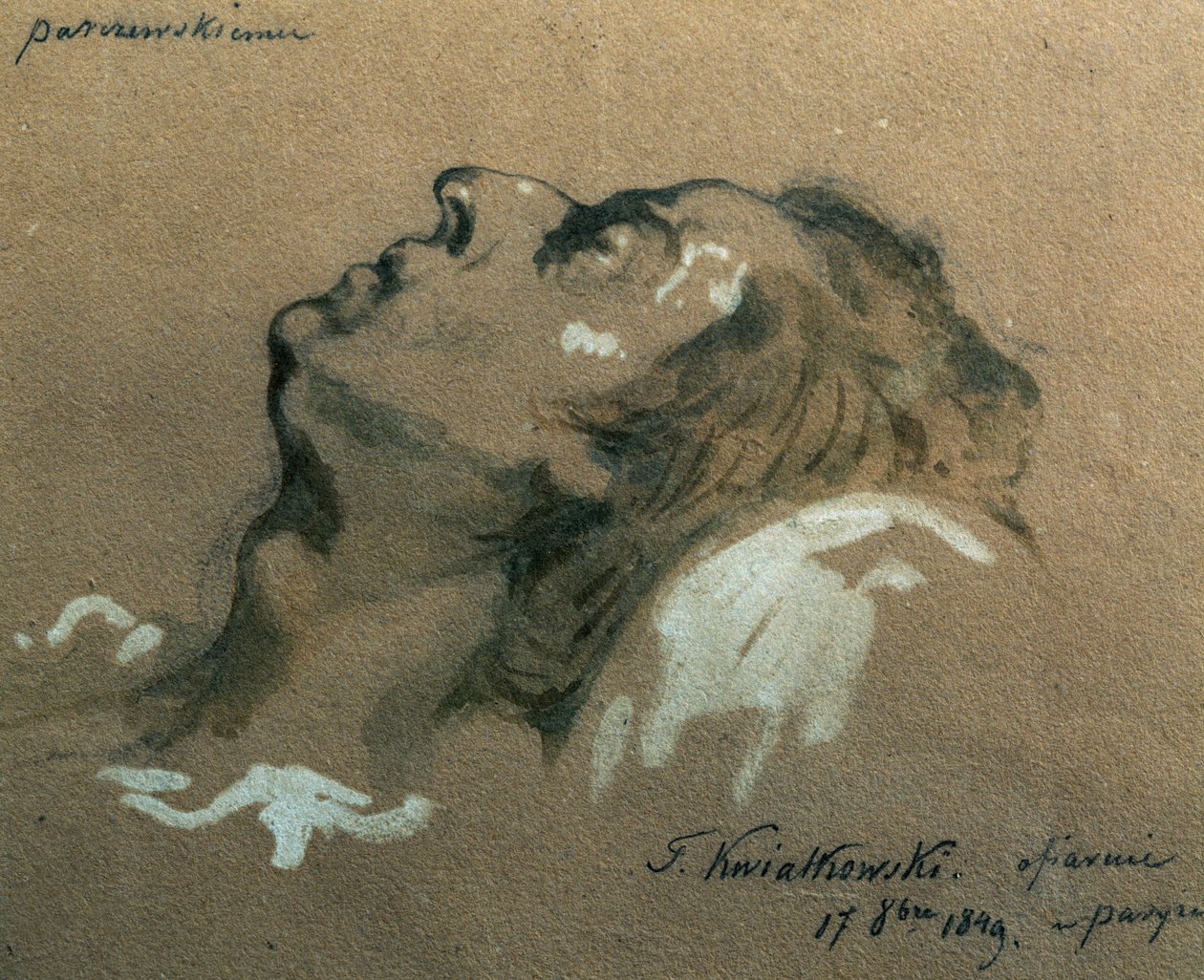 Puolalainen säveltäjä ja pianisti Frederic Chopin (1810-1840) kuolinvuoteellaan, luonnos Teofil Kwiatkowski (1809-1891) tekijältä Teofil Kwiatkowski