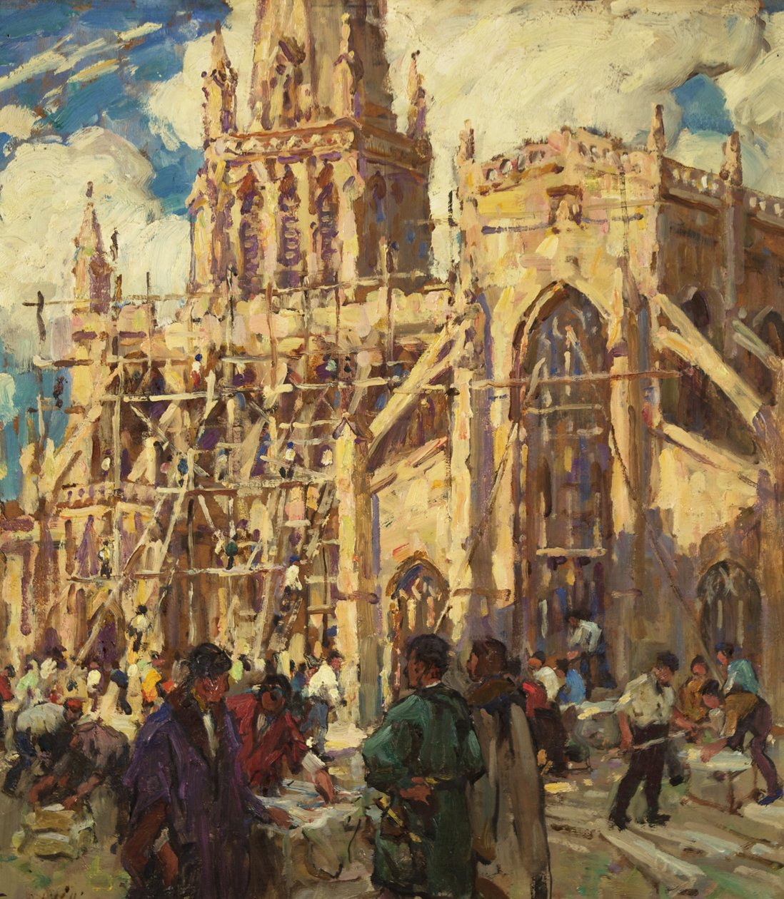 The Rebuilding of St Mary Redcliffe, n. 1920 (öljy pahville) tekijältä Terrick Williams
