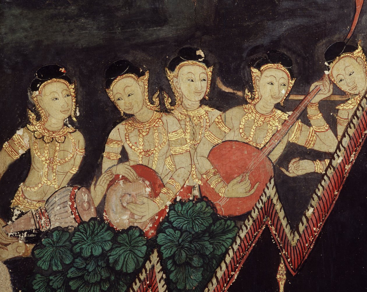 Yksityiskohta taivaallisista muusikoista (seinämaalaus) tekijältä Thai School