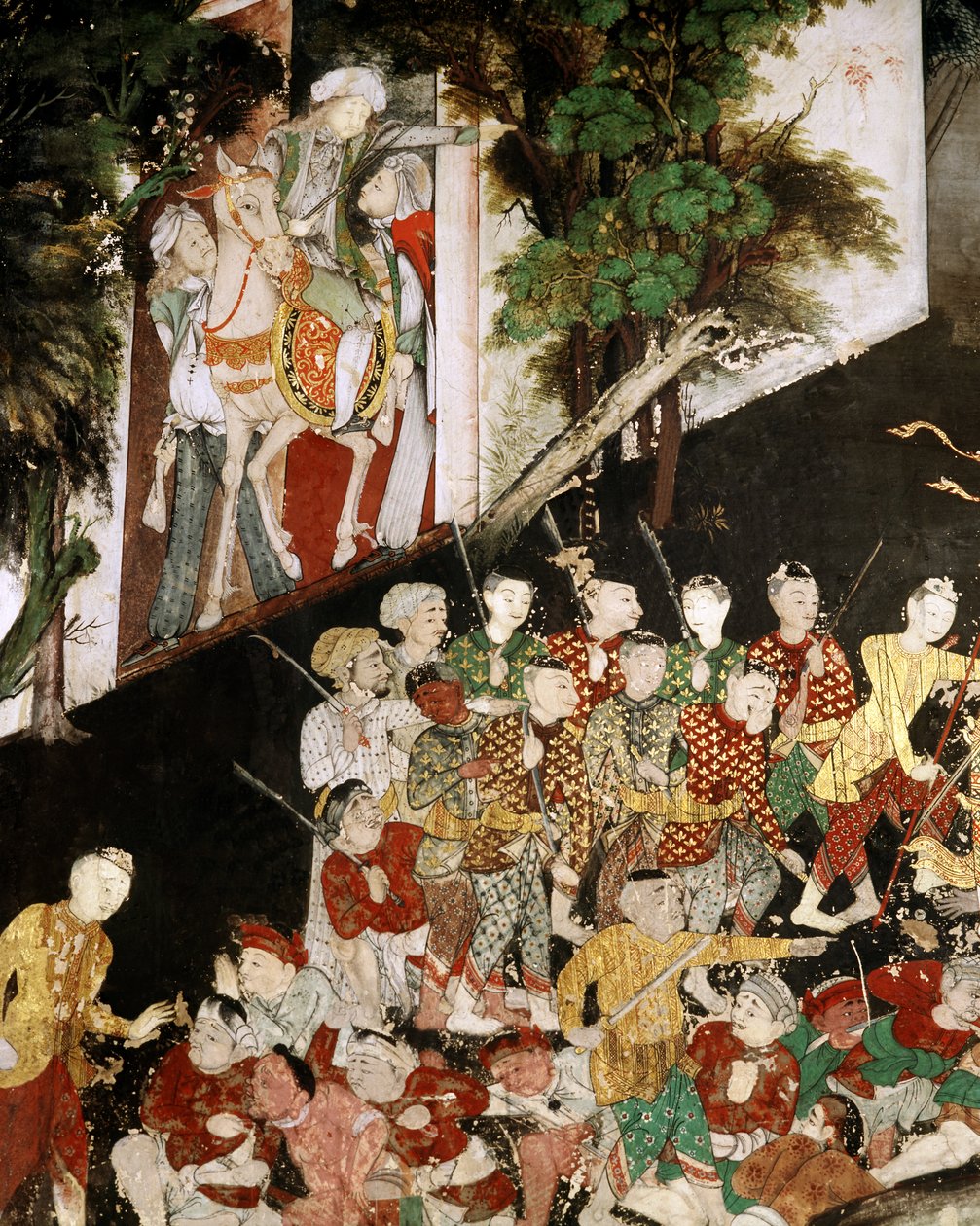 101 kuningaskunnan armeijan palkkasoturit, yksityiskohta Mahosadha Jatakasta (seinämaalaus) tekijältä Thai School