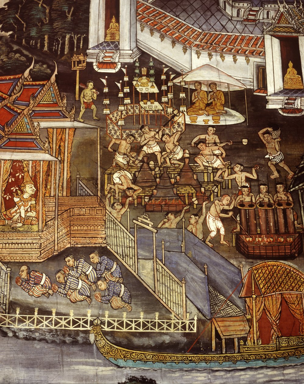 Buddha-kuvien valu Sukhothain aikakaudella (seinämaalaus) tekijältä Thai School