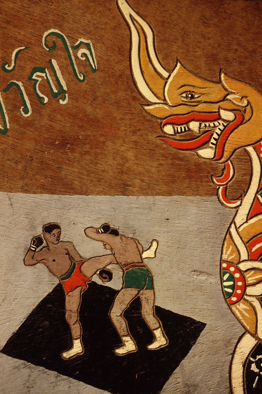 Koriste härkäkärryssä, jossa on kuvattu Muay Thai (maali puulle) tekijältä Thai School