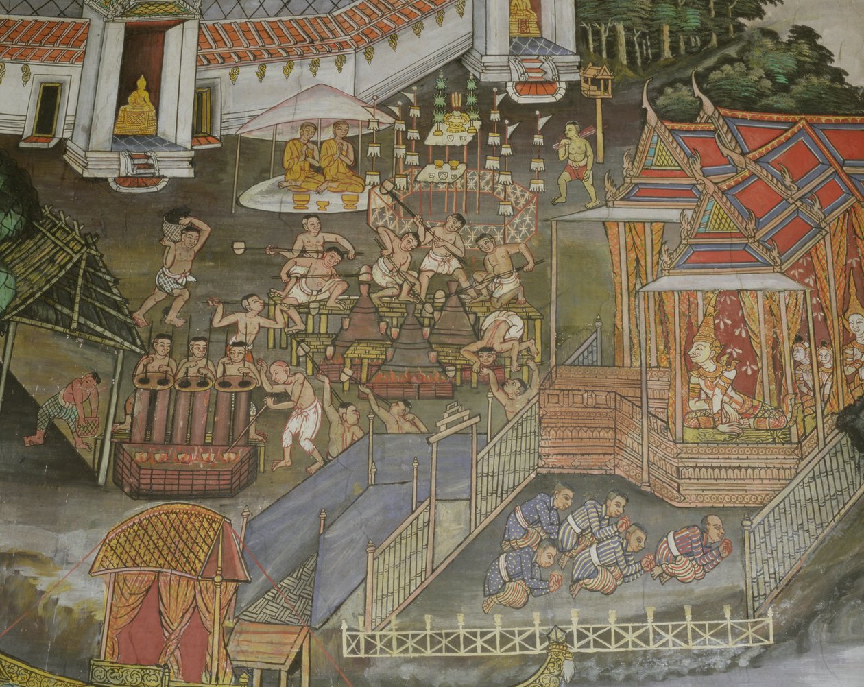 Yksityiskohta Phitsanulokin kaupungista, Wat Bowonniwet Viharasta, Bangkokista tekijältä Thai School