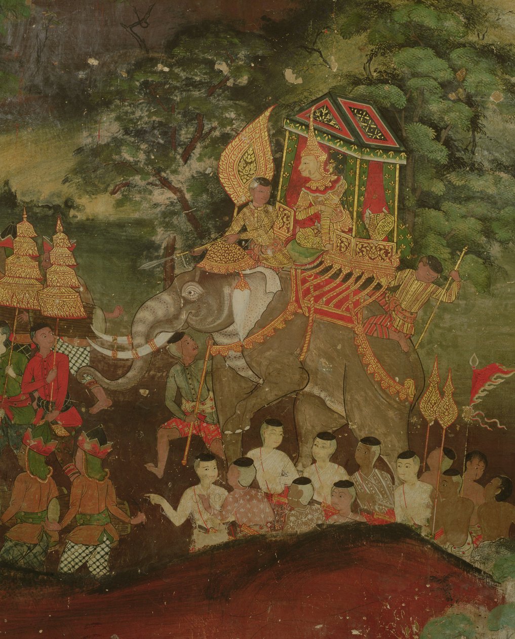 Kuningas Sanjaya norsussa, Wat Suwannaram, Dhonburi, 1831 tekijältä Thai School