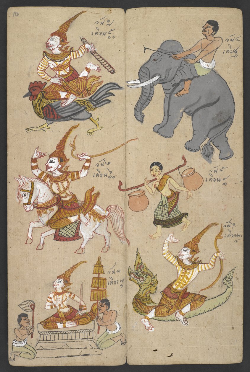 Tai 16455 f.10r, Animals from the Zodiac, from Phrommachat (pergamentti) tekijältä Thai School