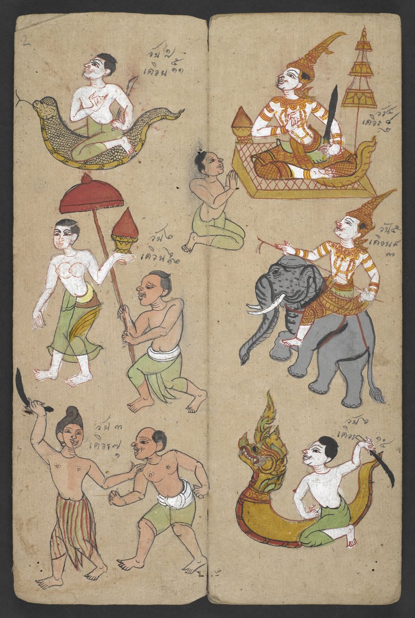 Tai 16455 f.2r, Animals from the Zodiac, from Phrommachat (pergamentti) tekijältä Thai School