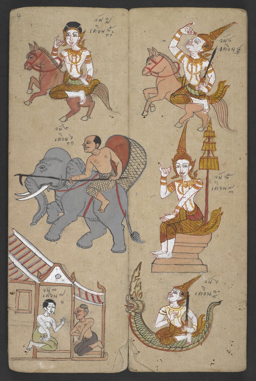 Tai 16455 f.4r, Animals from the Zodiac, from Phrommachat (pergamentti) tekijältä Thai School