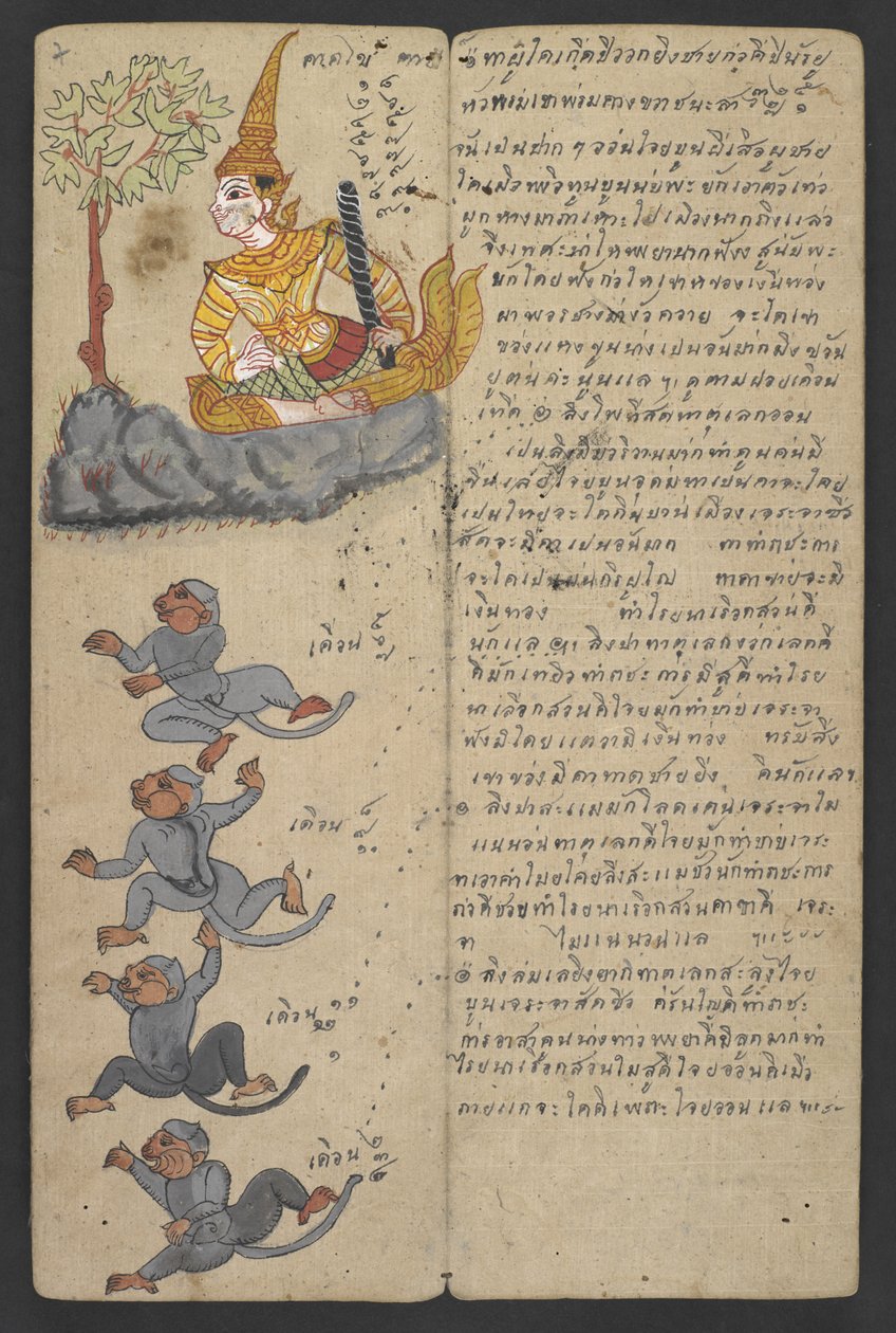 Tai 16455 f.7r, Animals from the Zodiac, from Phrommachat (pergamentti) tekijältä Thai School