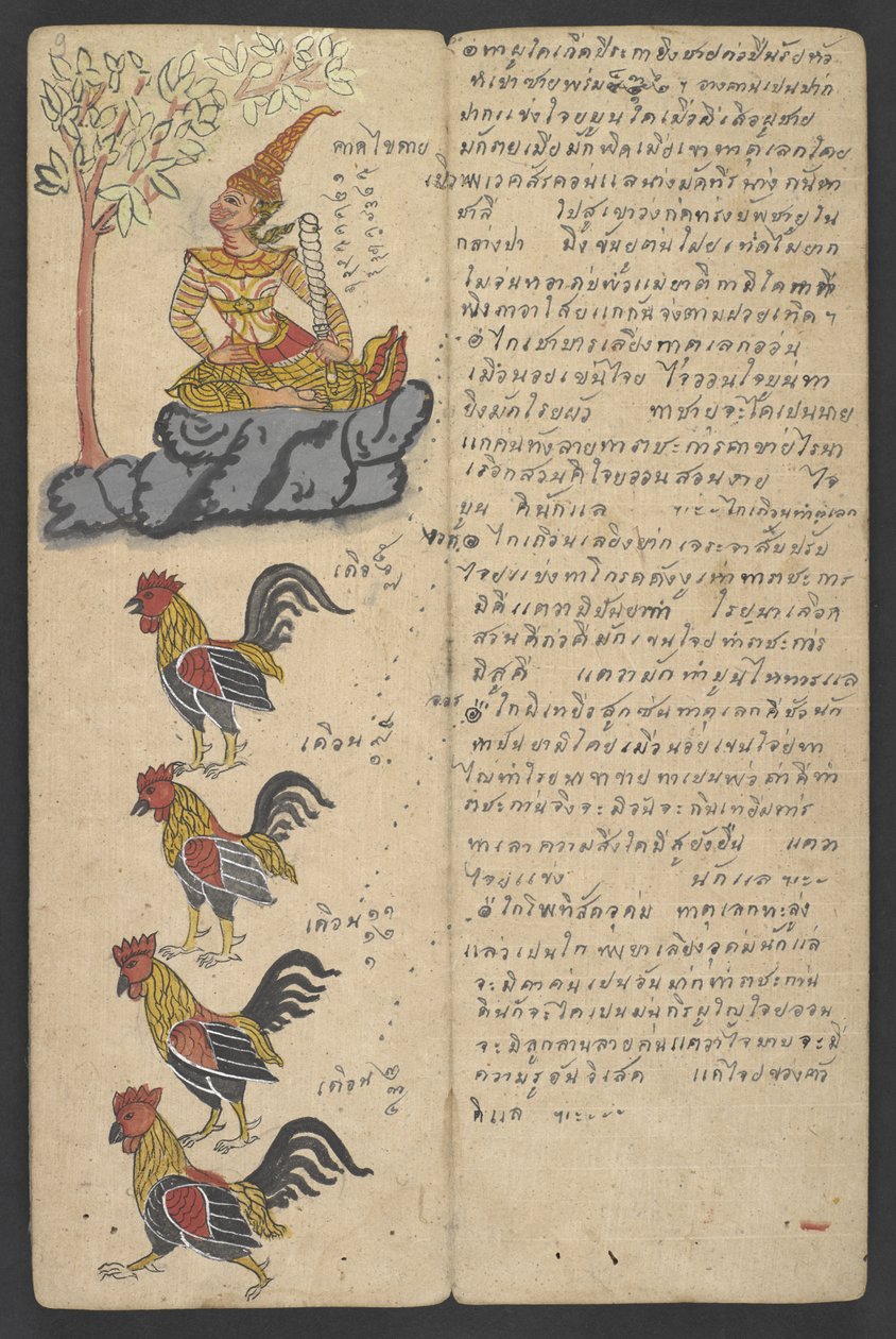 Tai 16455 f.9r, Animals from the Zodiac, from Phrommachat (pergamentti) tekijältä Thai School