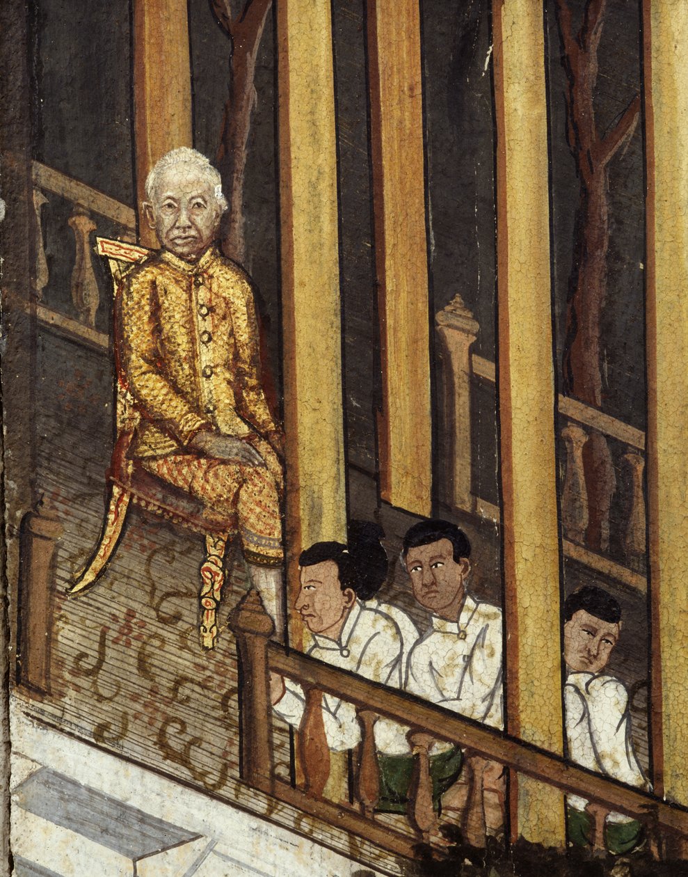 Muotokuva Rama VI:sta katselemassa auringonpimennystä vuonna 1868 (seinämaalaus) tekijältä Thai School