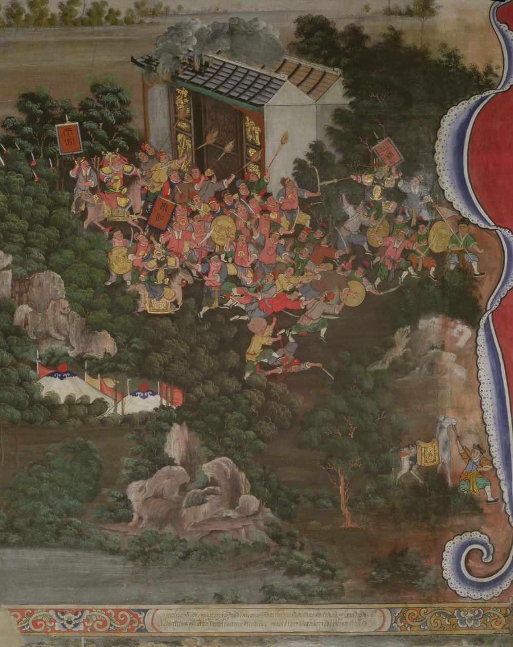 Kiinalaisvaikutteinen kohtaus, Sala Geng, Wat Bowonniwet Vihara, Bangkok tekijältä Thai School