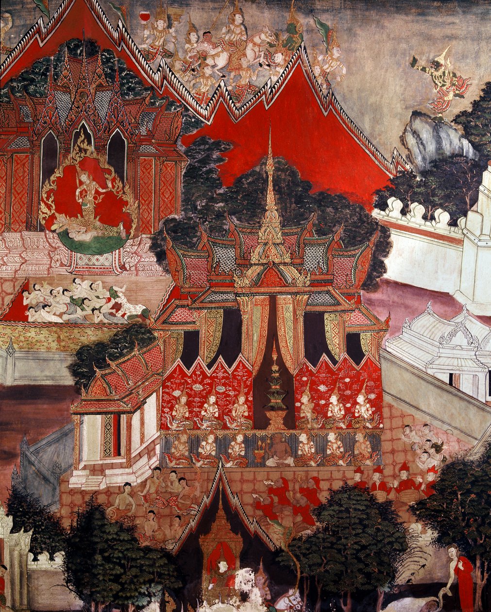 Kohtauksia Buddhan elämästä, 1800-luvun puoliväli (seinämaalaus) tekijältä Thai School