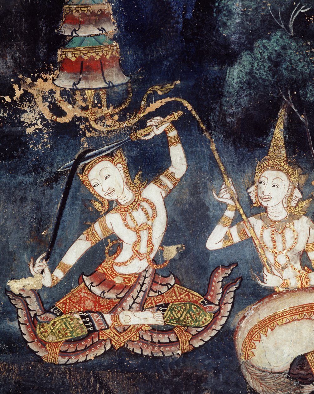 Siddhartha leikkaa hiuksensa (seinämaalaus) tekijältä Thai School