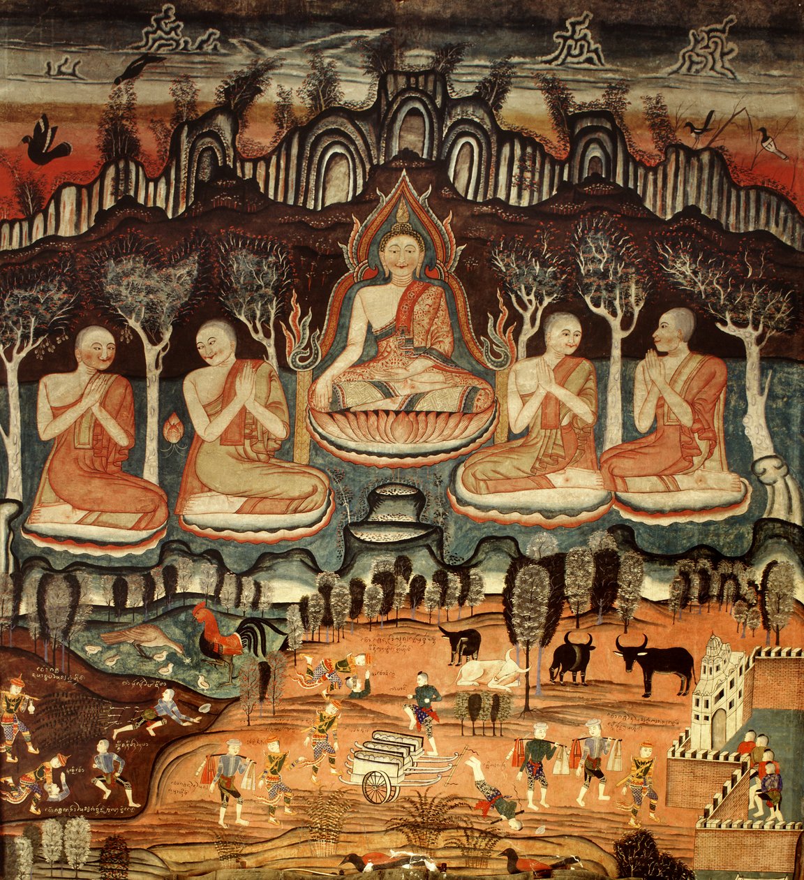 Ensimmäinen saarna ja Khattana Kuman Jataka, 1867 tekijältä Thai School