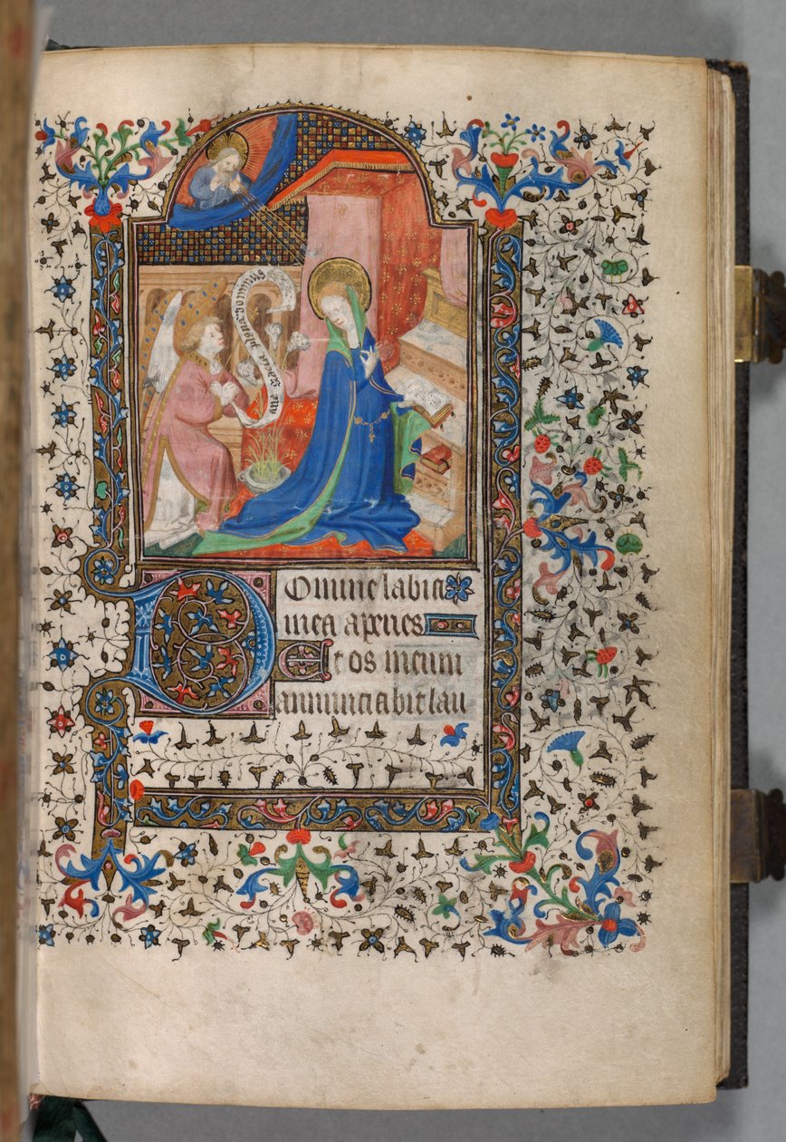 Tuntikirja Parisin käyttö: Fol. 37r, julistus, n. 1420. tekijältä The Bedford Master