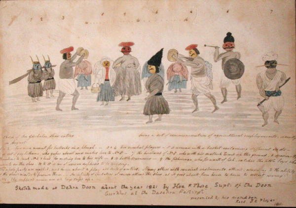 Luonnos Gurkhan elämästä Dehra Dunissa, n. 1821 (akvarelli paperille) tekijältä The Hon. Frederick Shore