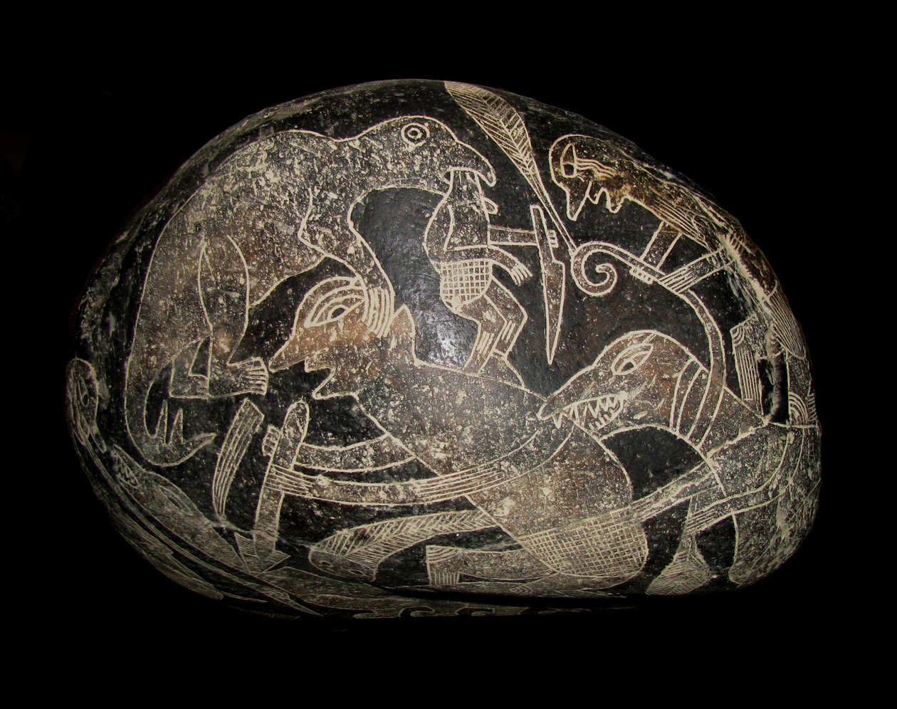 ica kivi. Dinosaurus tappaa miehen. tekijältä The Ica stones.