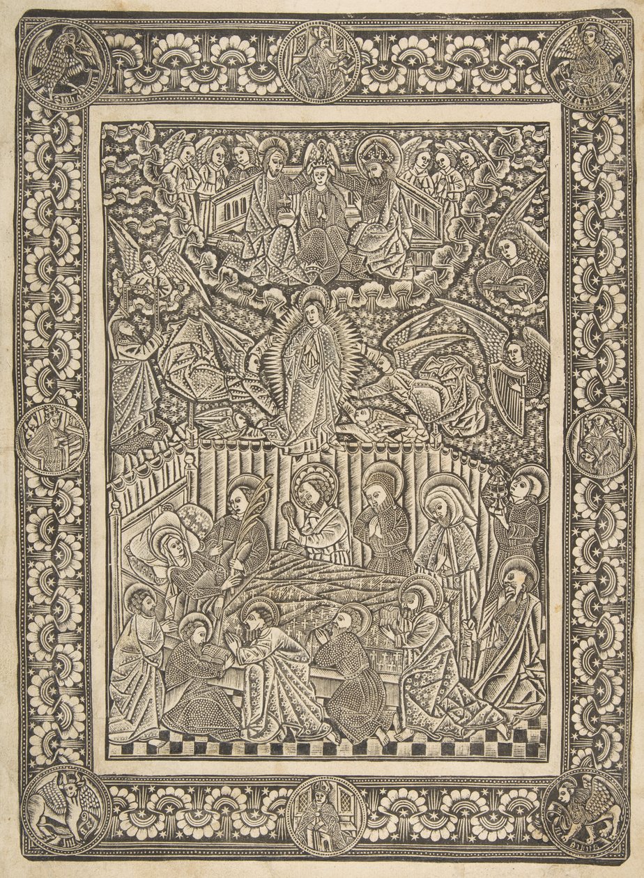 Neitsyen kuolema, taivaaseenotto ja kruunaus, n. 1470-85. tekijältä The Master of the Mountainlike Clouds