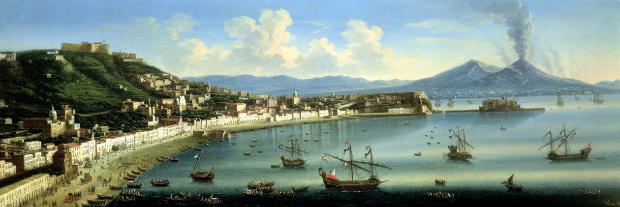Napoli, Posillipon korkeuksista Vesuviuksen kanssa kaukaa, 1740 tekijältä The Metropolitan Master