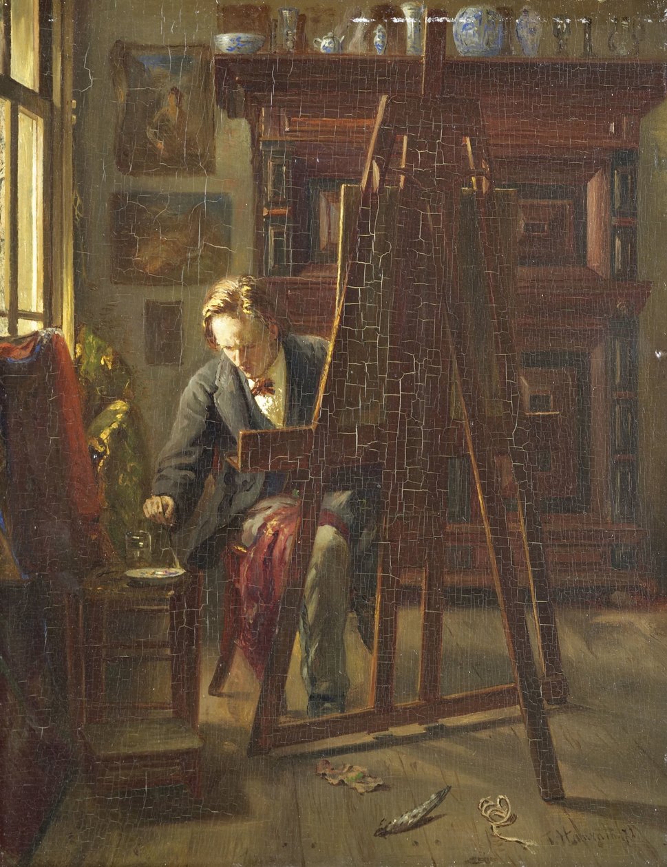 Taiteilija George Jan Hendrik Poggenbeek studiossaan tekijältä Theo Hanrath
