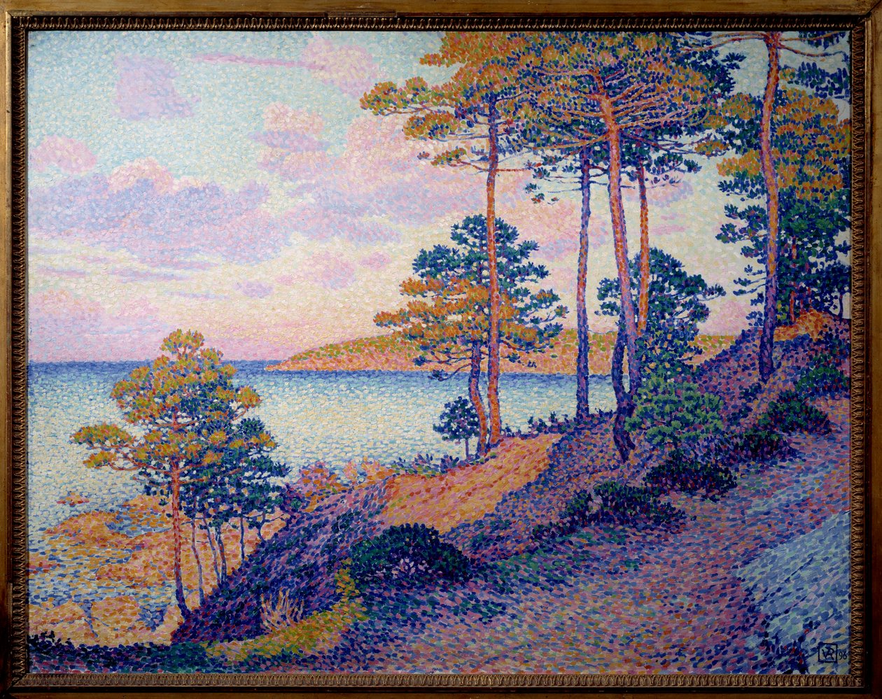 Pointe Saint Pierre Saint Tropezissa Theodore Van Rysselberghen (1862-1926) maalaus (ec.belg) 1896 Luxemburg. Kansallinen taide- ja historiamuseo - Pointe Saint Pierre Saint Tropezissa. Theo Van Rysselberghen (1862-1926) maalaus (Belgian koulu) tekijältä Théo van Rysselberghe