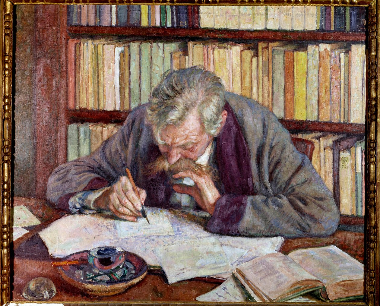 Belgialaisen runoilijan Emile Verhaerenin (1885-1916) muotokuva hänen toimistossaan Theodore Van Rysselberghen (1862-1926) maalaus 1900-luvun Pariisi. Kaupungin modernin taiteen museo tekijältä Théo van Rysselberghe