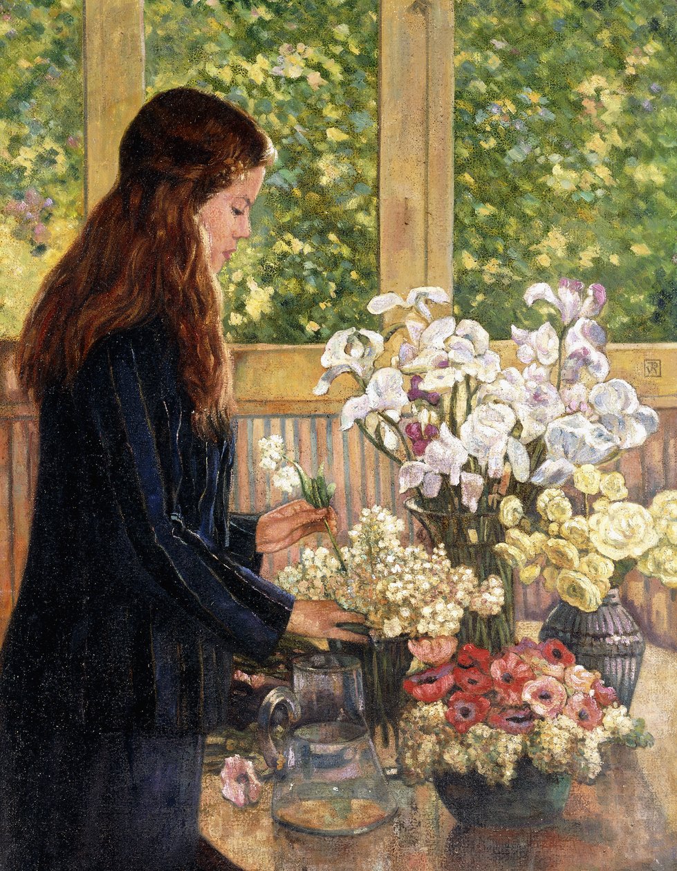 Nuori tyttö kukkamaljakoineen, tekijältä Théo van Rysselberghe
