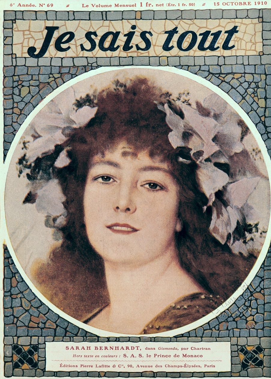 Sarah Bernhardt (1844-1923) Gismondassa, Victorien Sardou (1831-1908) Je Sais Toutin etukansi, 15. lokakuuta 1910 tekijältä Theobald Chartran