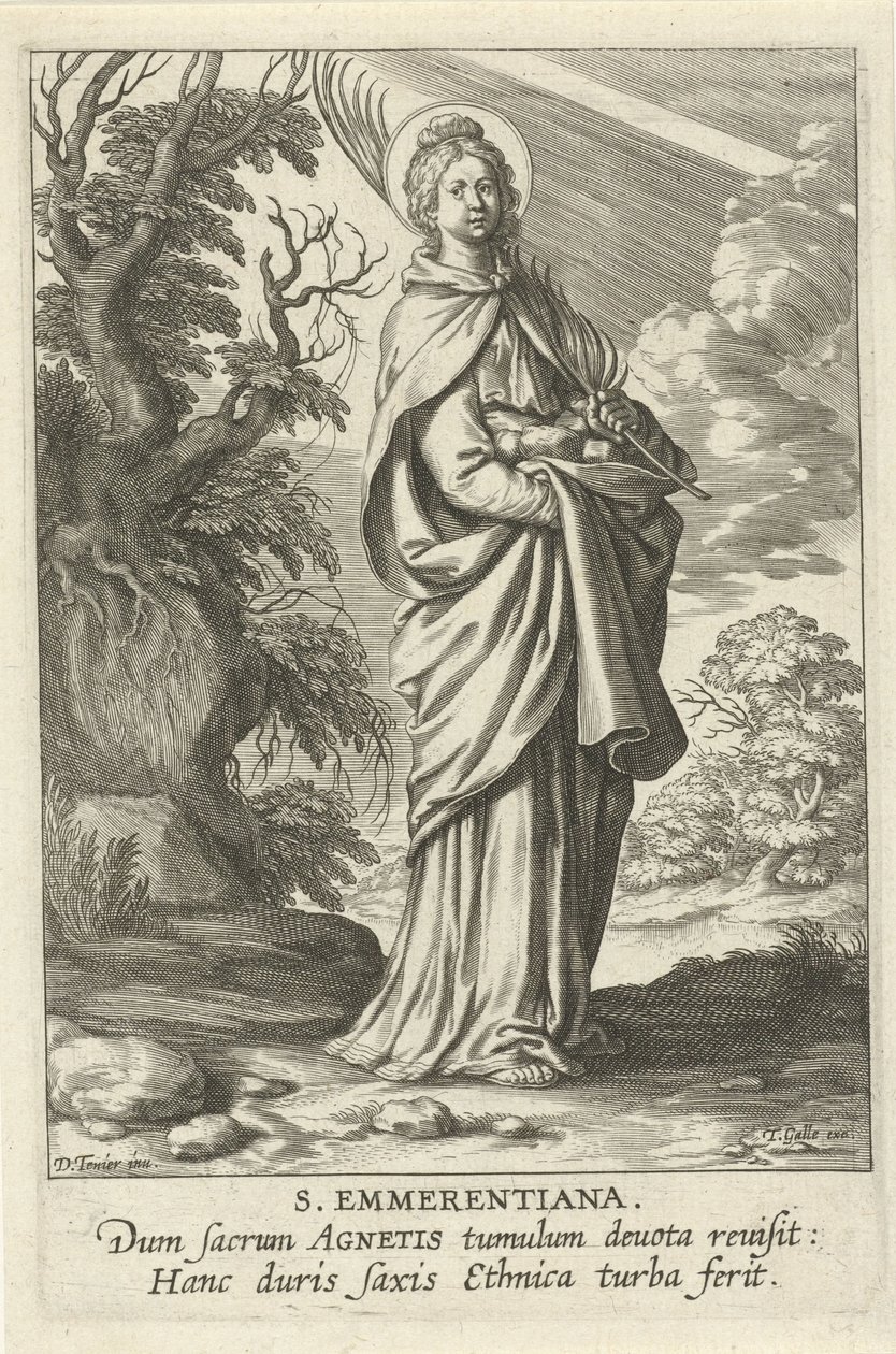 Heilige Emerentiana van Rome St. Emmerantiana (otsikko esineessä) Feminine heiligen (sarjan nimi) Mirror Illuminated Virgin (sarjan nimi) tekijältä Theodoor Galle