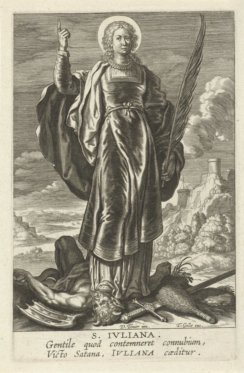 Heilige Juliana St. Juliana (otsikko esineessä) Feminine heiligen (sarjan nimi) Mirror Illuminated Virgin (sarjan nimi) tekijältä Theodoor Galle