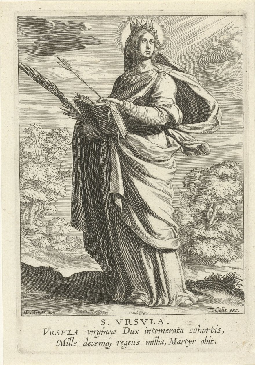 Pyhä Ursula S. Vrsvla (otsikko esineessä) Feminine heiligen (sarjan nimi) Mirror Illuminated Virgin (sarjan nimi) tekijältä Theodoor Galle